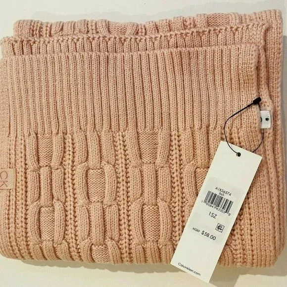 CALVIN KLEIN blush pink Cable knit Warm Winter Scarf, Muffler - Picture 10 of 10